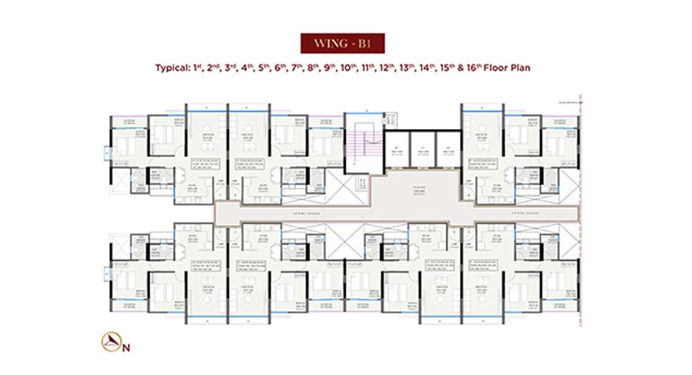 Typical floor plan layout showing 2 BHK apartments in Chinchwad PCMC at 18 Altitude residential project