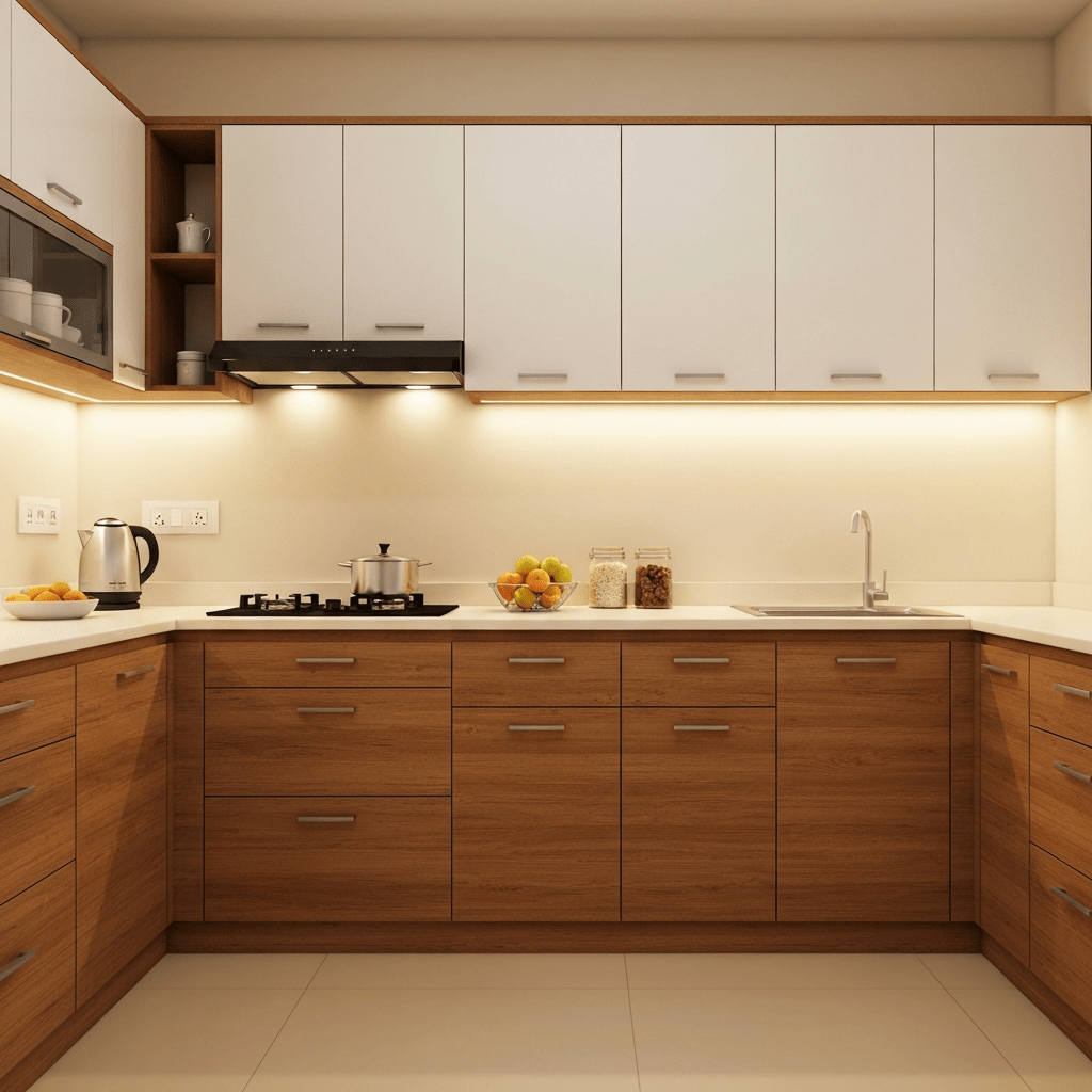 Modern modular kitchen in a 3 BHK flat at 18 Altitude Chinchwad with ample storage and premium finishes